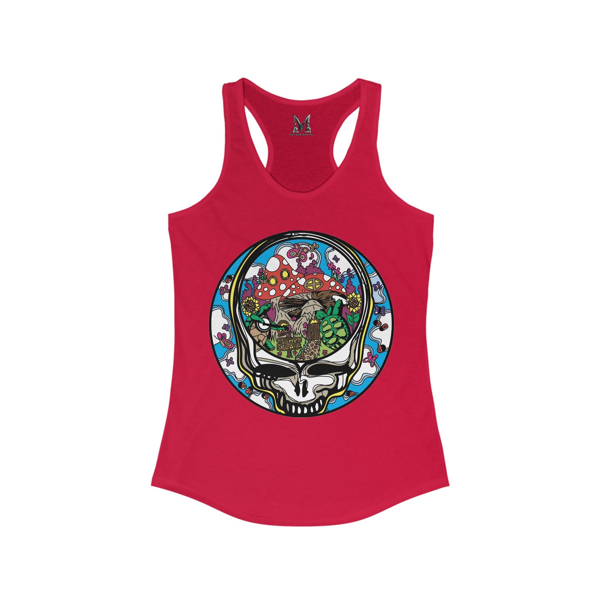 Dancing Terrapin Mushroom Village Stealie Turtle Forever Grateful Shakedown Dead Lot Dancing Bear Dead Lot Women&#39;s Ideal Racerback Tank Top