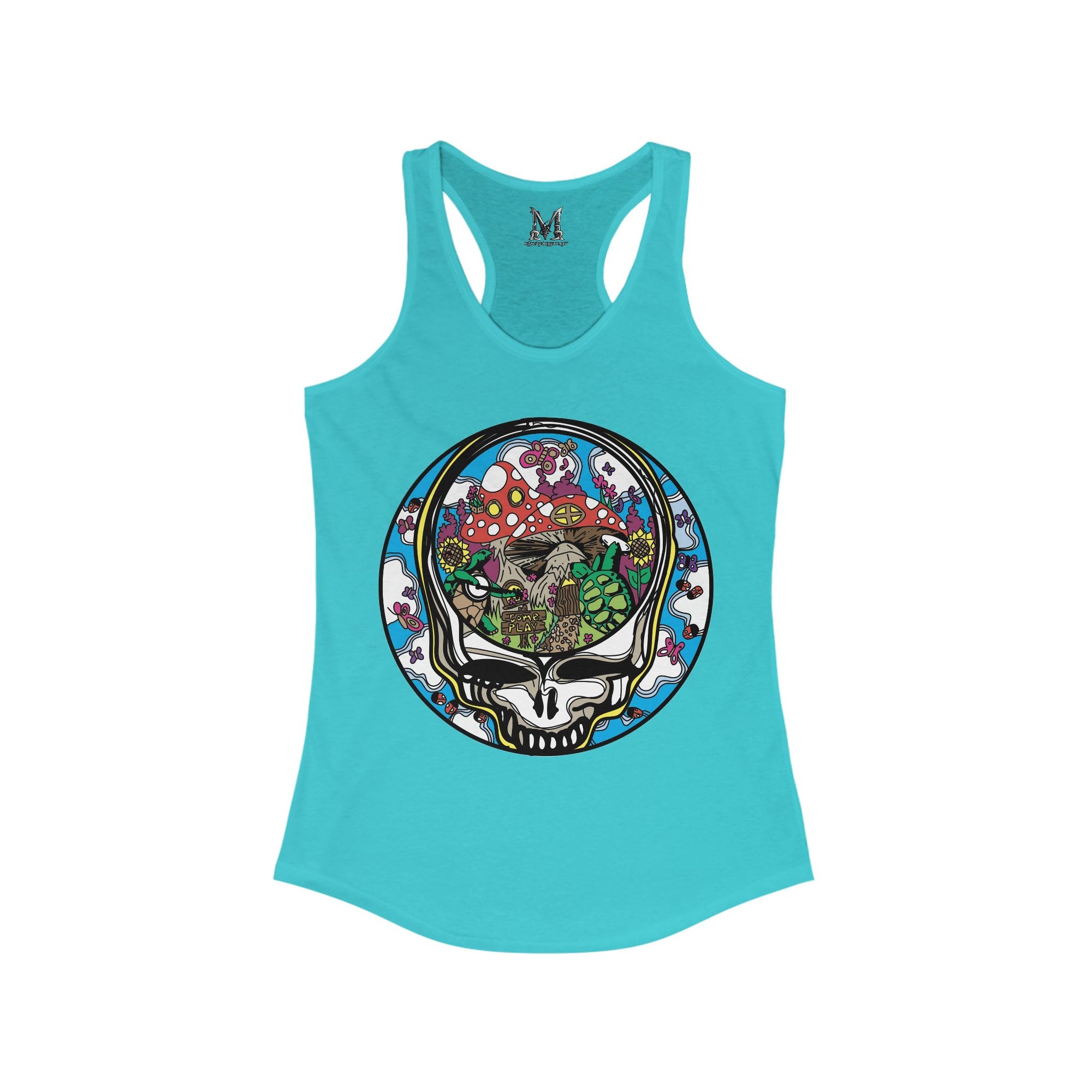 Dancing Terrapin Mushroom Village Stealie Turtle Forever Grateful Shakedown Dead Lot Dancing Bear Dead Lot Women&#39;s Ideal Racerback Tank Top