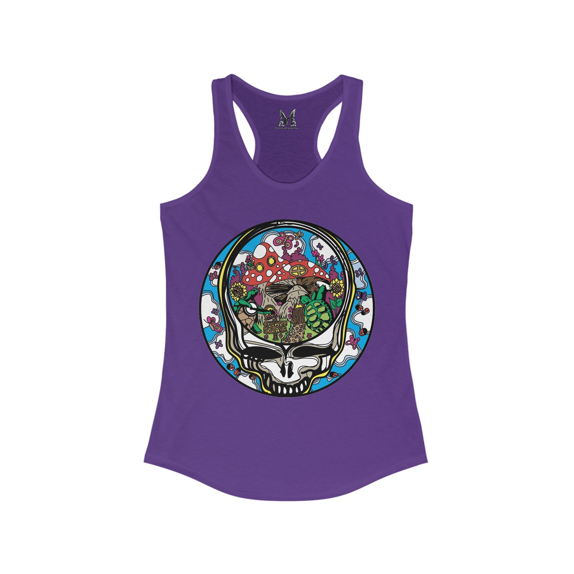 Dancing Terrapin Mushroom Village Stealie Turtle Forever Grateful Shakedown Dead Lot Dancing Bear Dead Lot Women&#39;s Ideal Racerback Tank Top