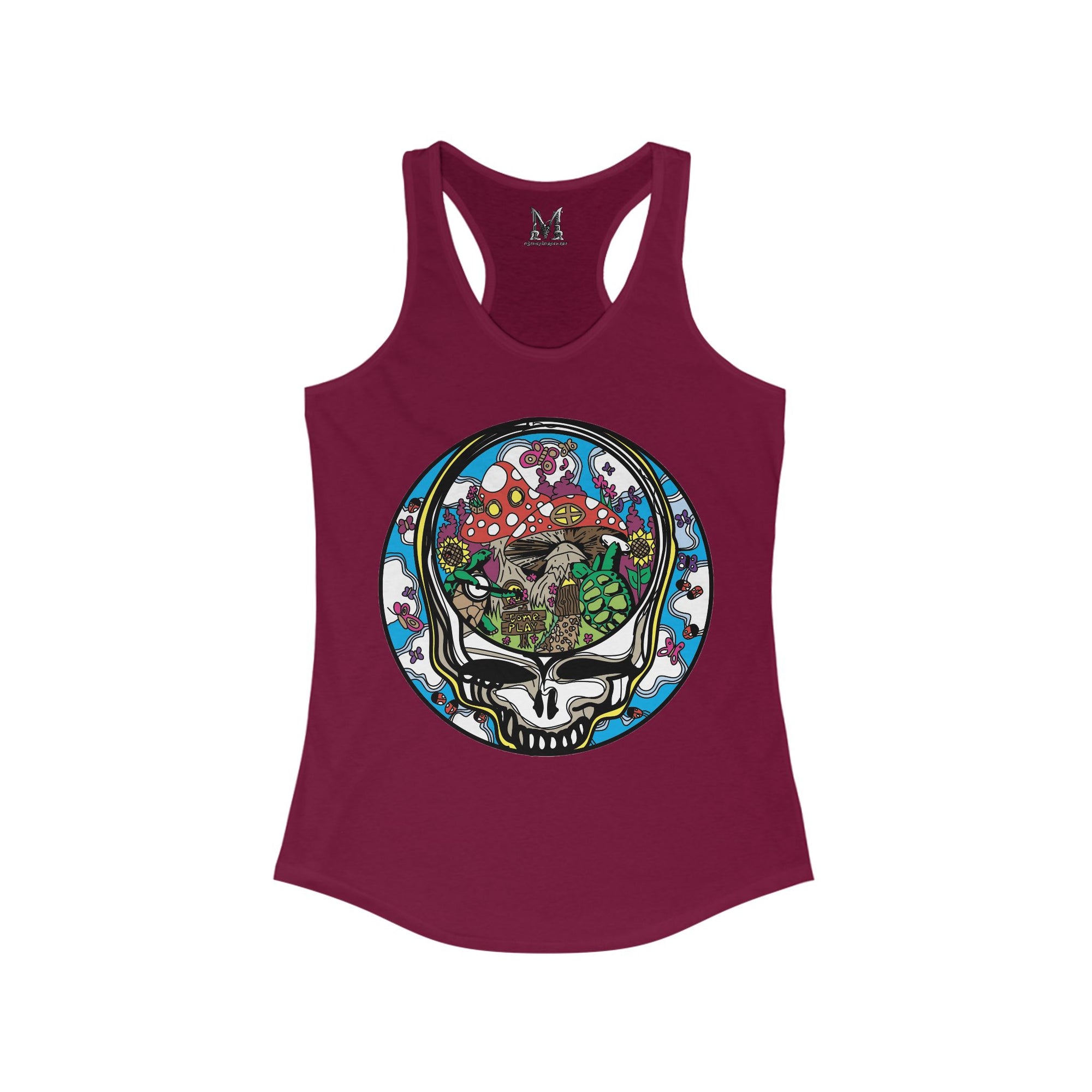 Dancing Terrapin Mushroom Village Stealie Turtle Forever Grateful Shakedown Dead Lot Dancing Bear Dead Lot Women&#39;s Ideal Racerback Tank Top