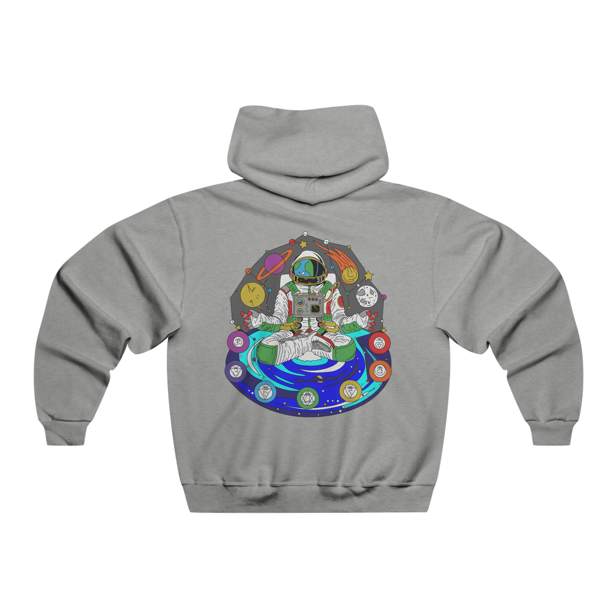 Chakranaut Space Meditation Chakra Planet Hoodie 2 Sided Men&#39;s Hooded Sweatshirt By Erin Barnhart X Mythical Merch