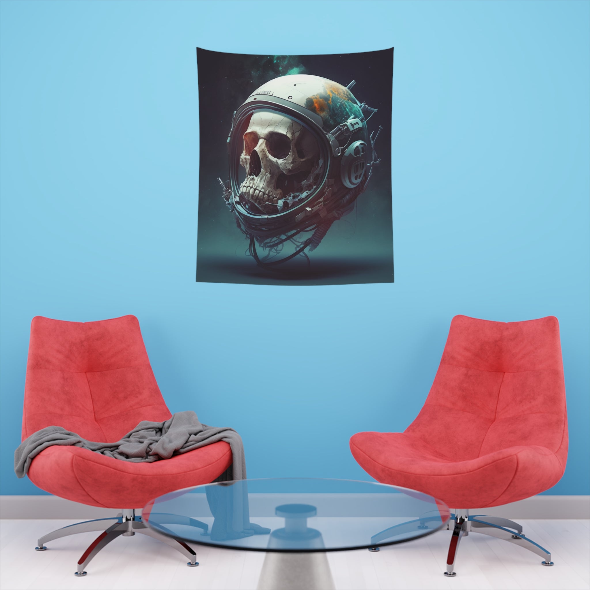 Undead Astronaut Space Man Skull Space Art Printed Wall Tapestry Sci Fi Psychedelic Tapestries