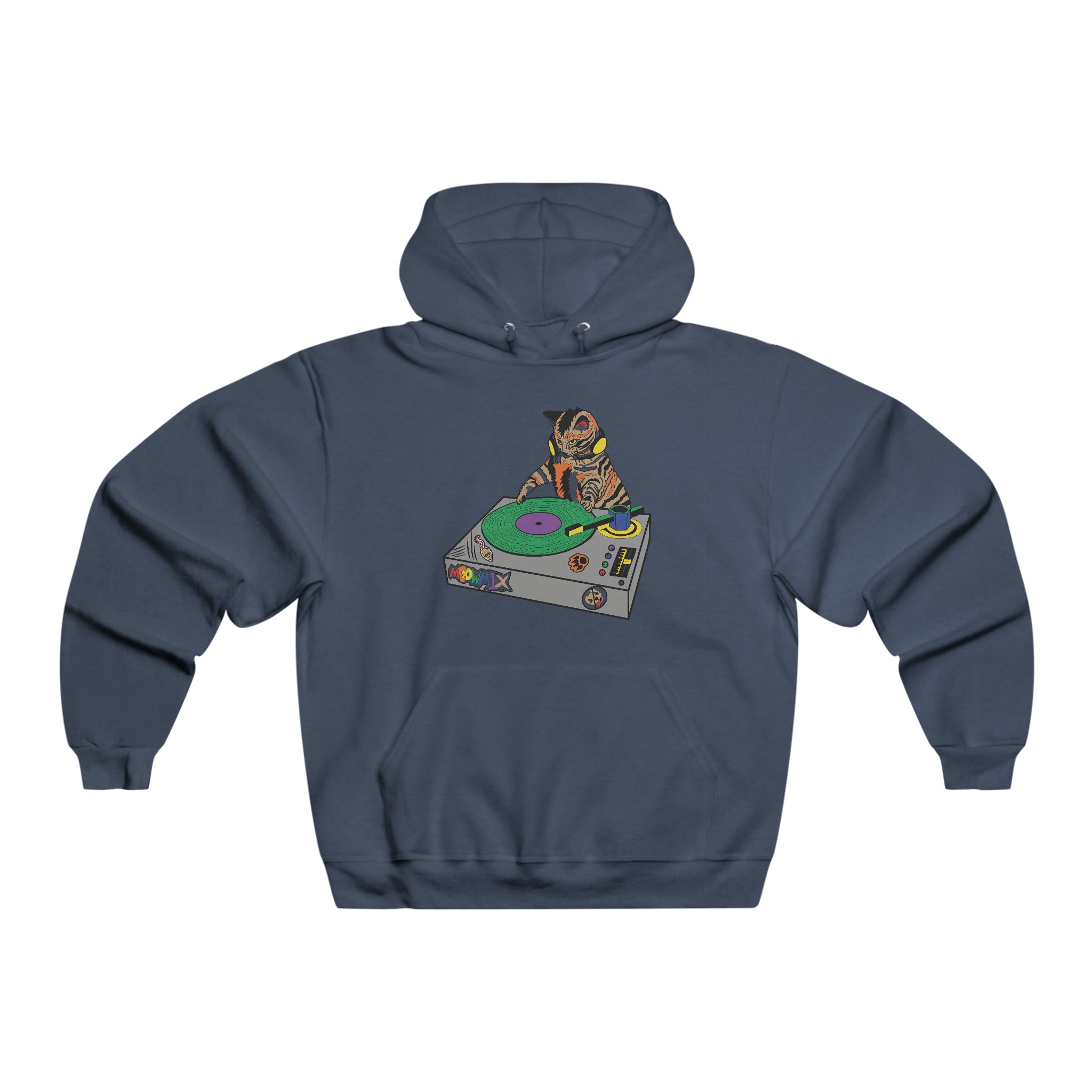 Dj Cat Scratch Kitty Turntable Edm Hoodie 2 Sided Men&#39;s Hooded Sweatshirt By Carissa Williams X Mythical Merch