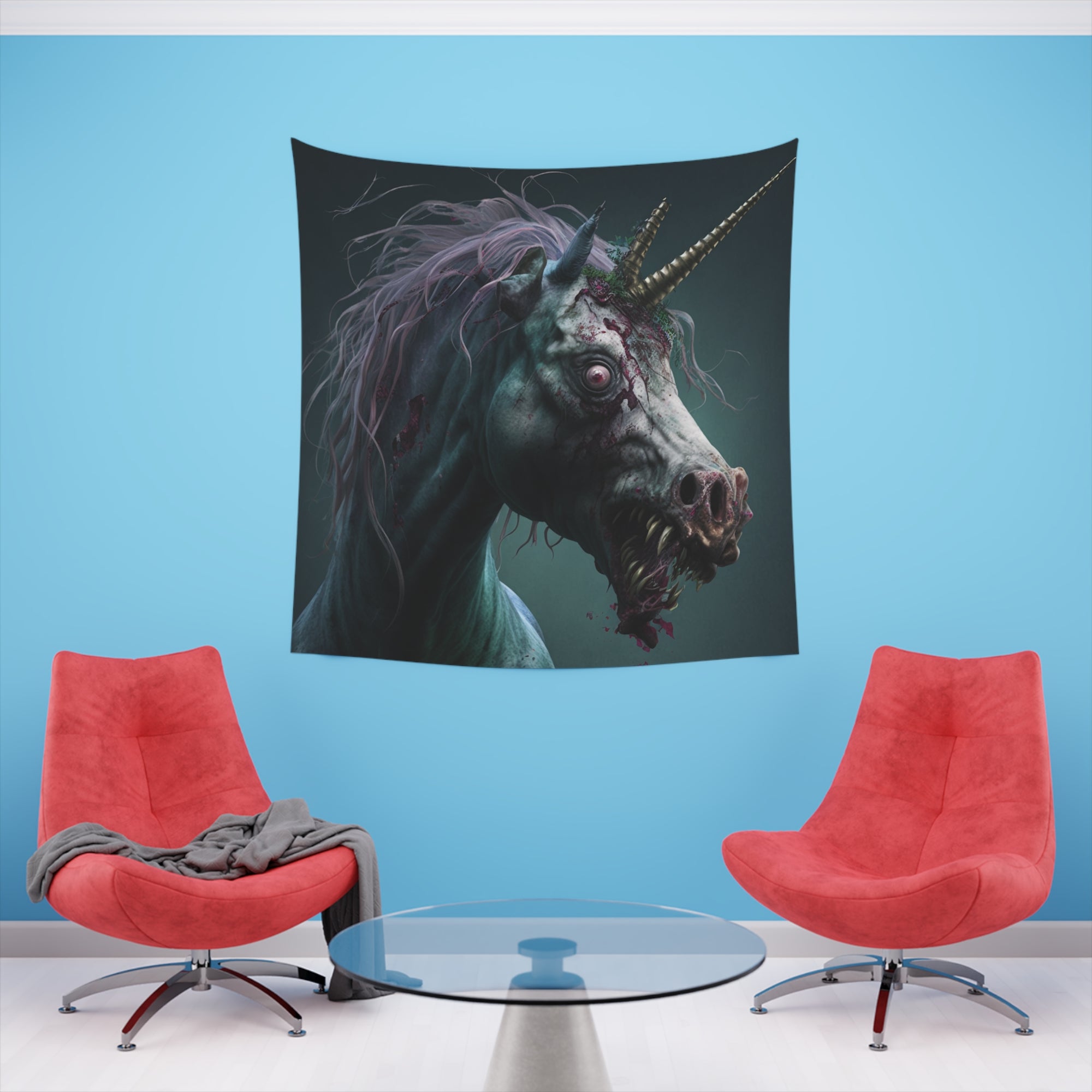 Zombie Unicorn Undead Horse Demonic Dark Evil Art Printed Wall Tapestry Sci Fi Psychedelic Tapestries