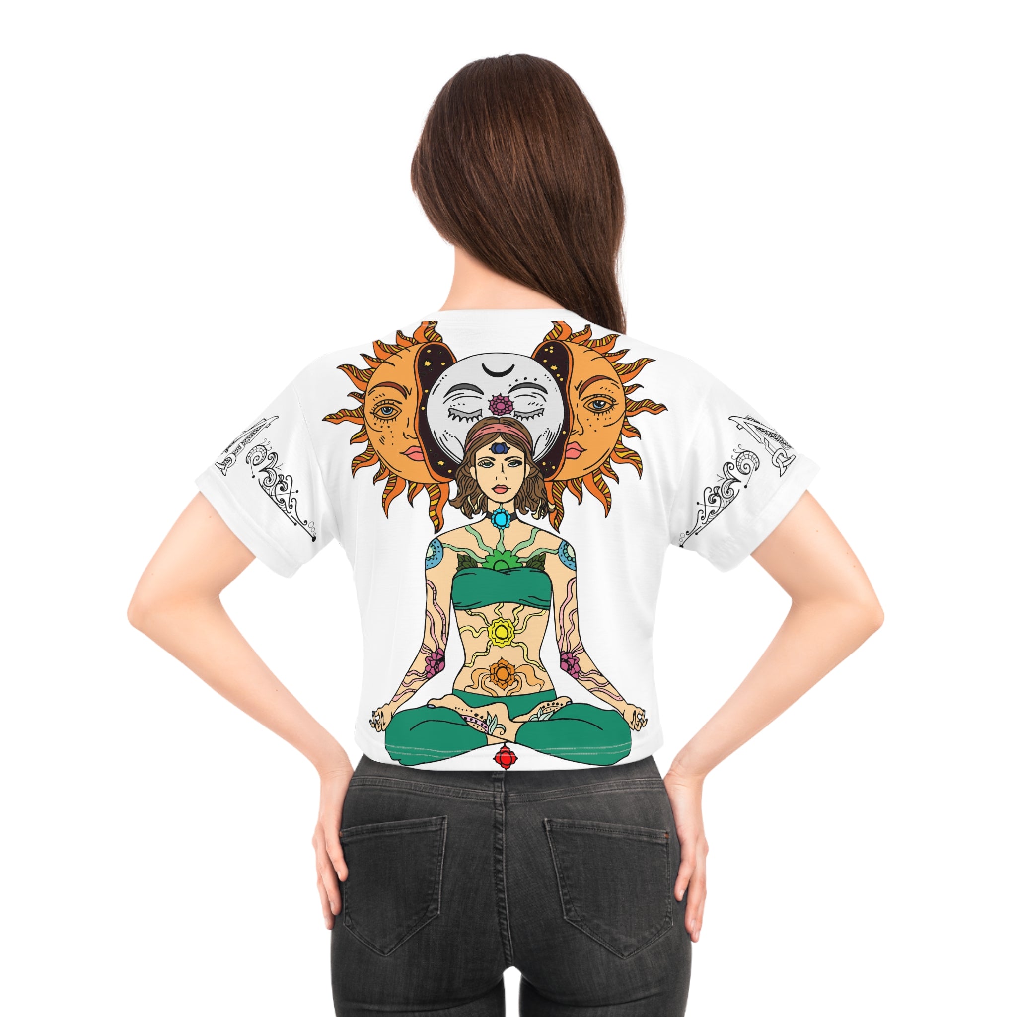Mythical Sun Moon Goddess Meditation Woman Women&#39;s Cropped Tee Shirt AOP Crop Tee Crop Top By Mythical Merch