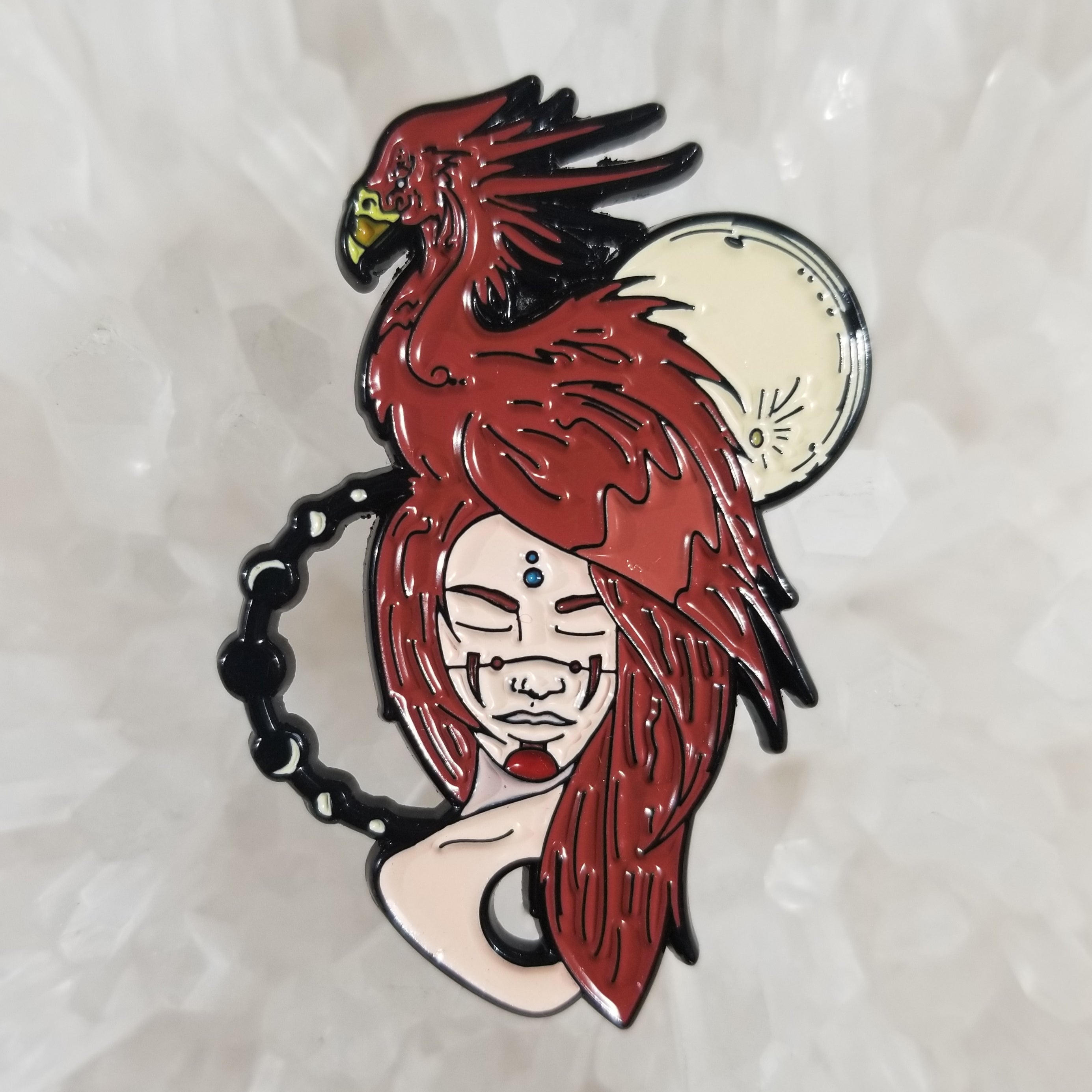 Phoenix Lady Moon Phase Bird Woman Animal Art Enamel Hat Pin