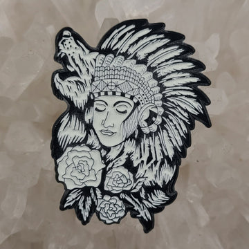 Native Wolf Woman Moon Flower Howl Glow Enamel Pins Hat Pins Lapel Pin Brooch Badge Festival Pin