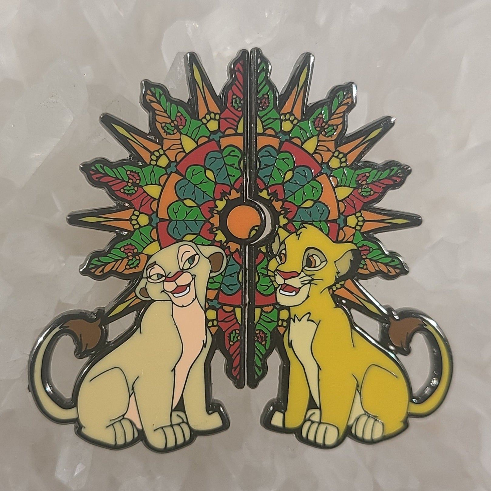Set of 2 Trippy Simba Nala Sun Lion Love Sacred Geometry King Mandala 90s Cartoon Enamel Hat Pin
