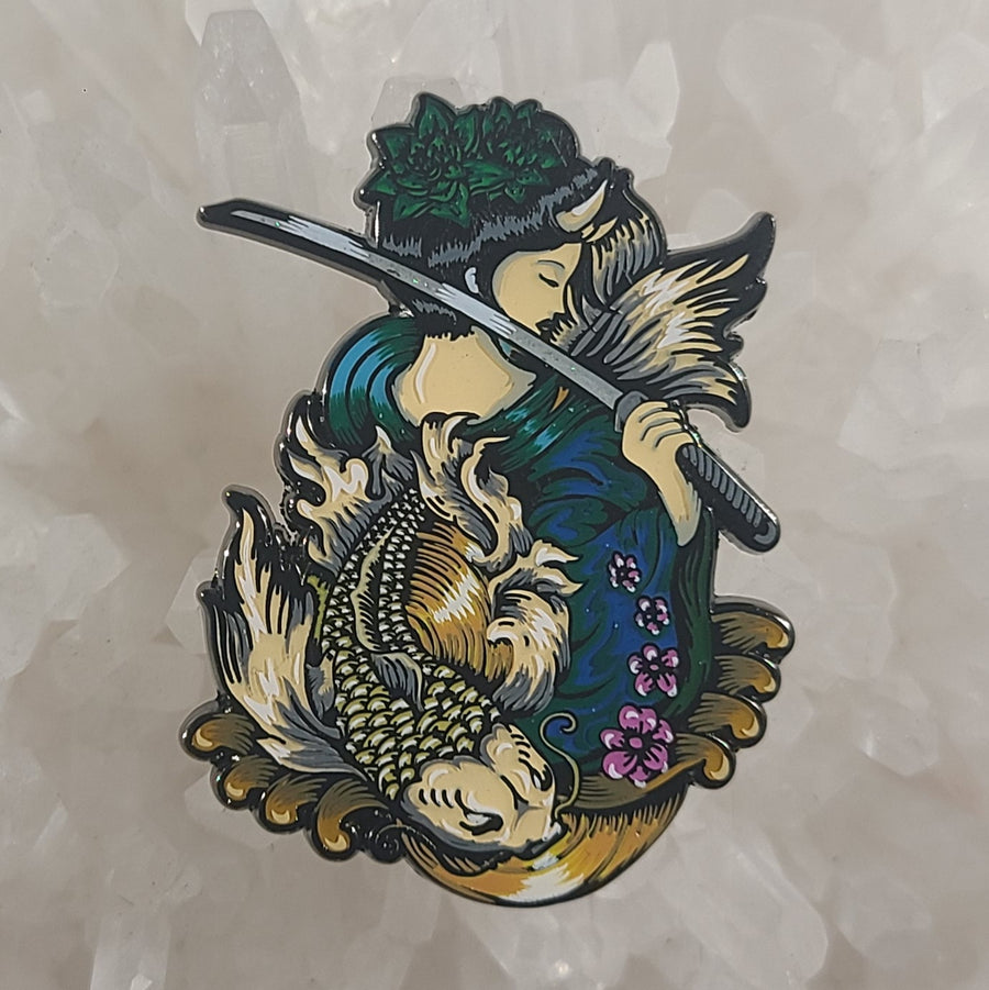 Horned Lotus Flower Samurai Coy Fish Sword Wave V4 Enamel Pins Hat Pins Lapel Pin Brooch Badge Festival Pin