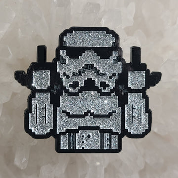 Fuck Off Storm Trooper Pixel 16 Bit Pin Wars Glitter Enamel Hat Pin
