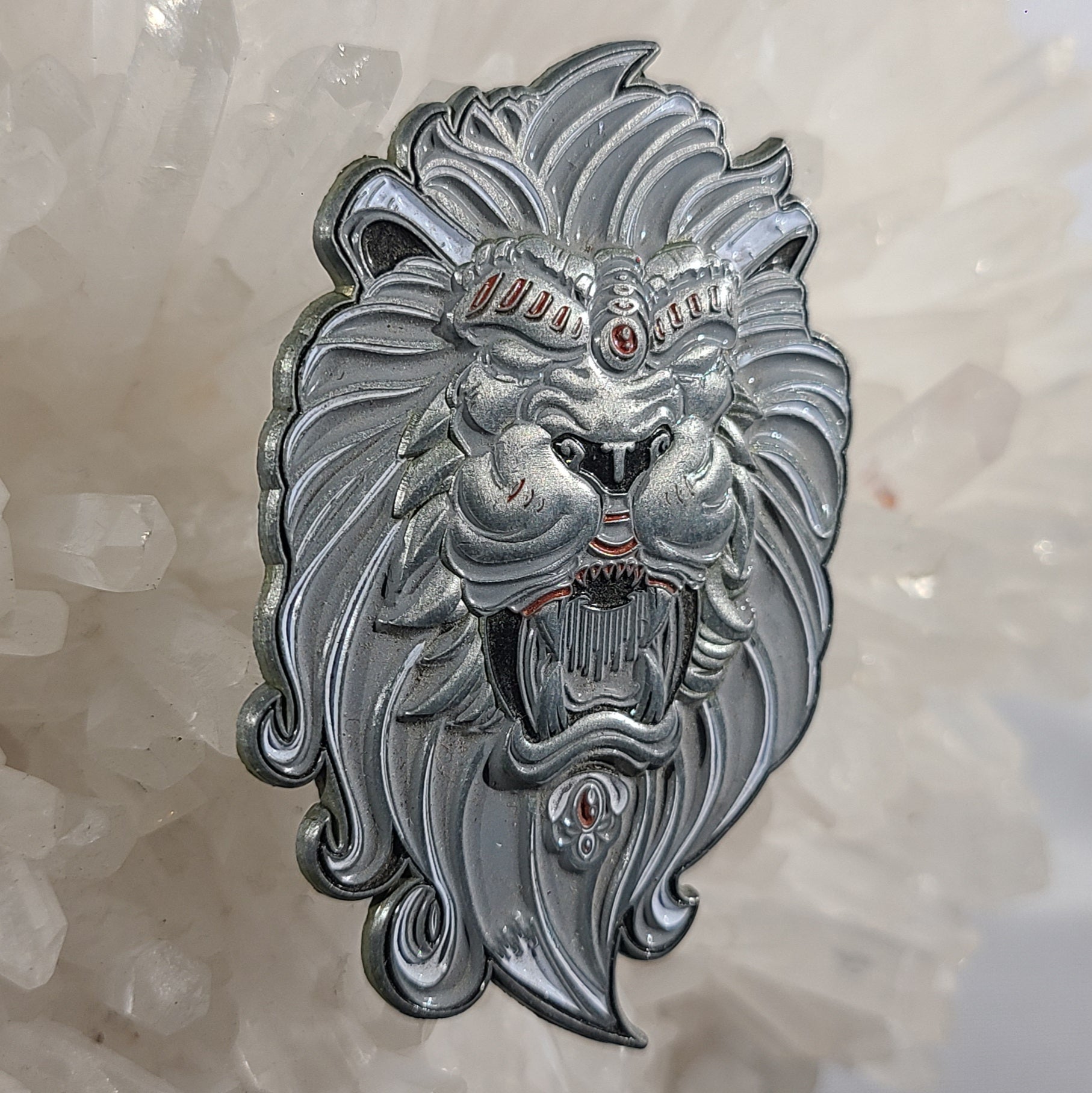 Tribal Lion Trippy Animal Psychedelic Art Silver Metal 3D Enamel Hat Pin