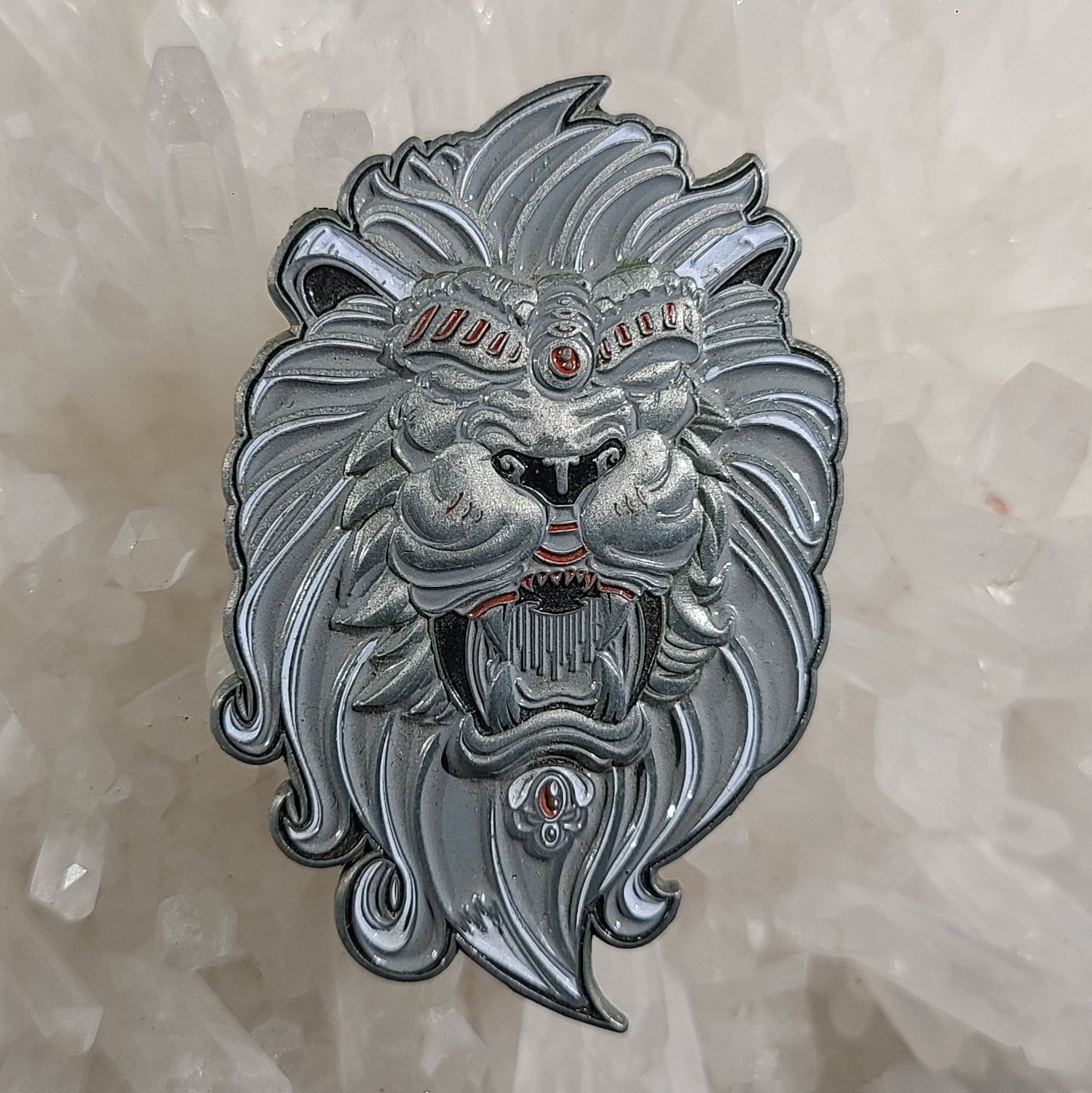 Tribal Lion Trippy Animal Psychedelic Art Silver Metal 3D Enamel Hat Pin
