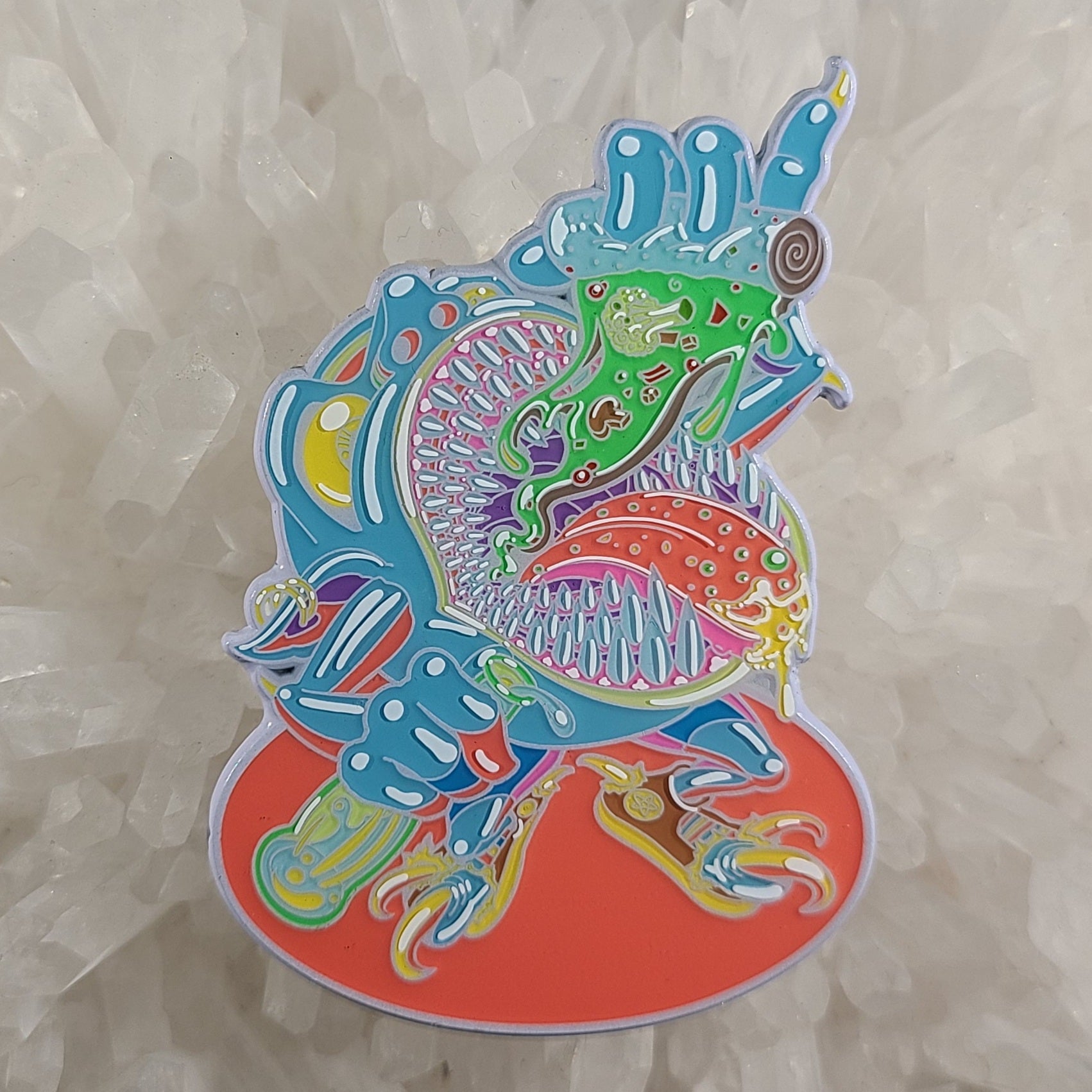 Pizza Monster Mouth Trippy Psychedelic Art White Metal Enamel Hat Pin