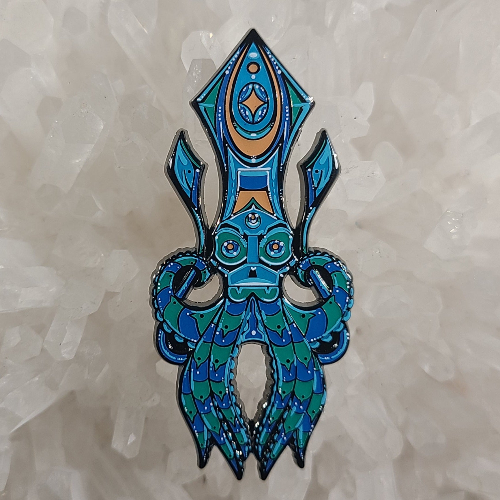 Sacred Squid Geometry Trippy Psychedelic Animal Art Enamel Hat Pin