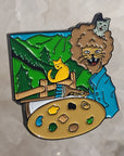 Happy Little Catcidents Catception Cool Cat Bob Ross Painter Painting Kitty Ross Enamel Pins Hat Pins Lapel Pin Brooch Badge Festival Pin