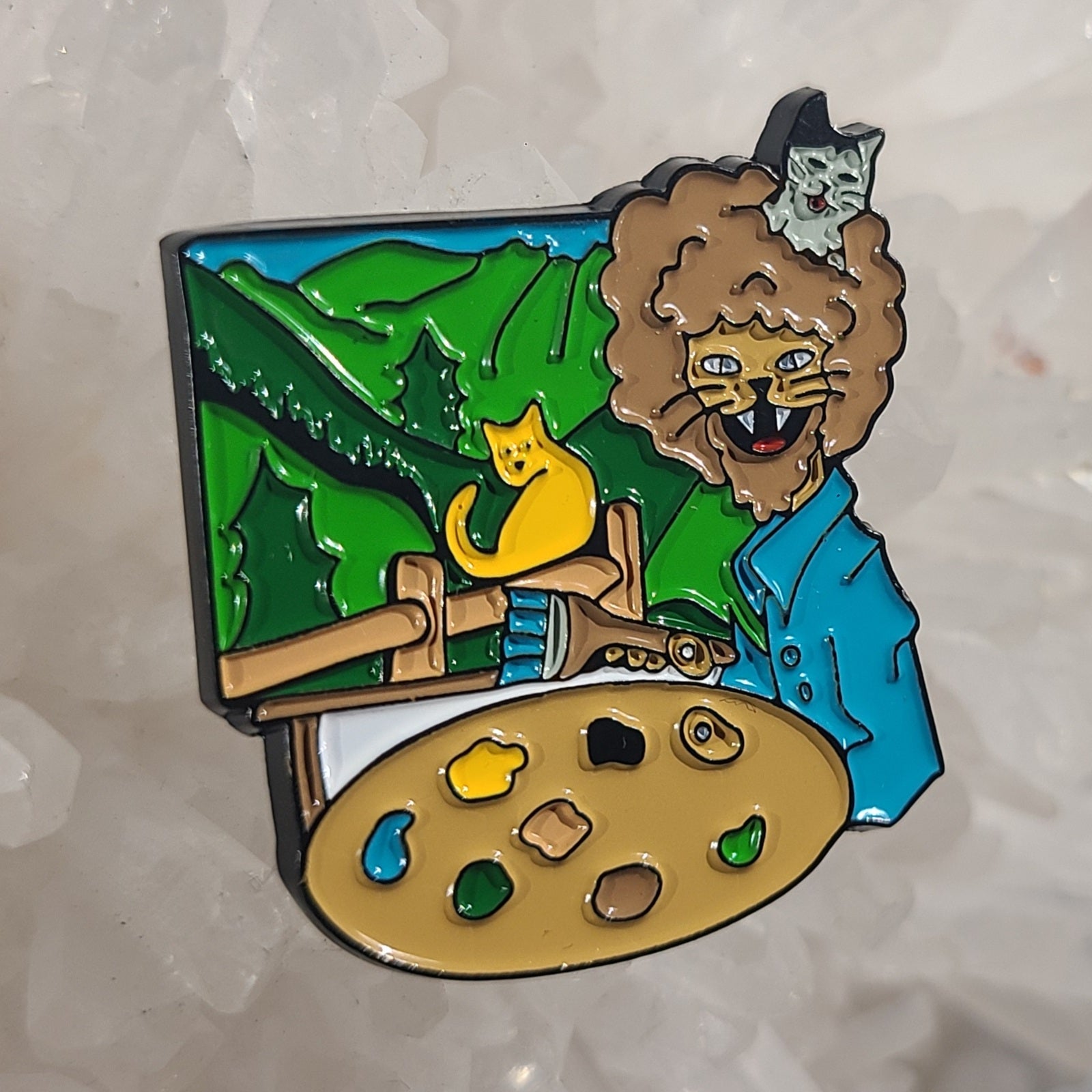 5 Pack - Happy Little Catcidents Catception Cool Cat Bob Ross Painter Painting Kitty Ross Wholesale Enamel Pins Hat Pins Lapel Pin Brooch Badge Festival Pin