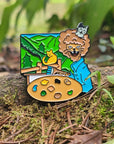 Happy Little Catcidents Catception Cool Cat Bob Ross Painter Painting Kitty Ross Enamel Pins Hat Pins Lapel Pin Brooch Badge Festival Pin