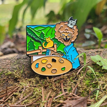 5 Pack - Happy Little Catcidents Catception Cool Cat Bob Ross Painter Painting Kitty Ross Wholesale Enamel Pins Hat Pins Lapel Pin Brooch Badge Festival Pin