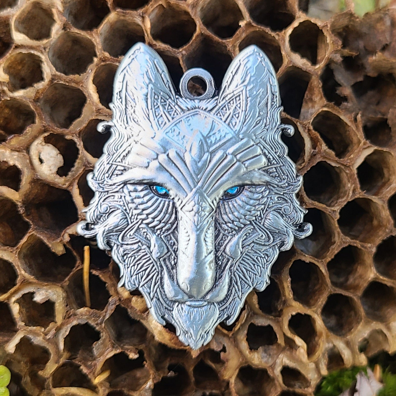 Crystal Third Eye Wolf Sacred Geometry Animal Wolves Dog Coyote 3D Metal Pendant Charm Necklace Charm Car Mirror Jewelry