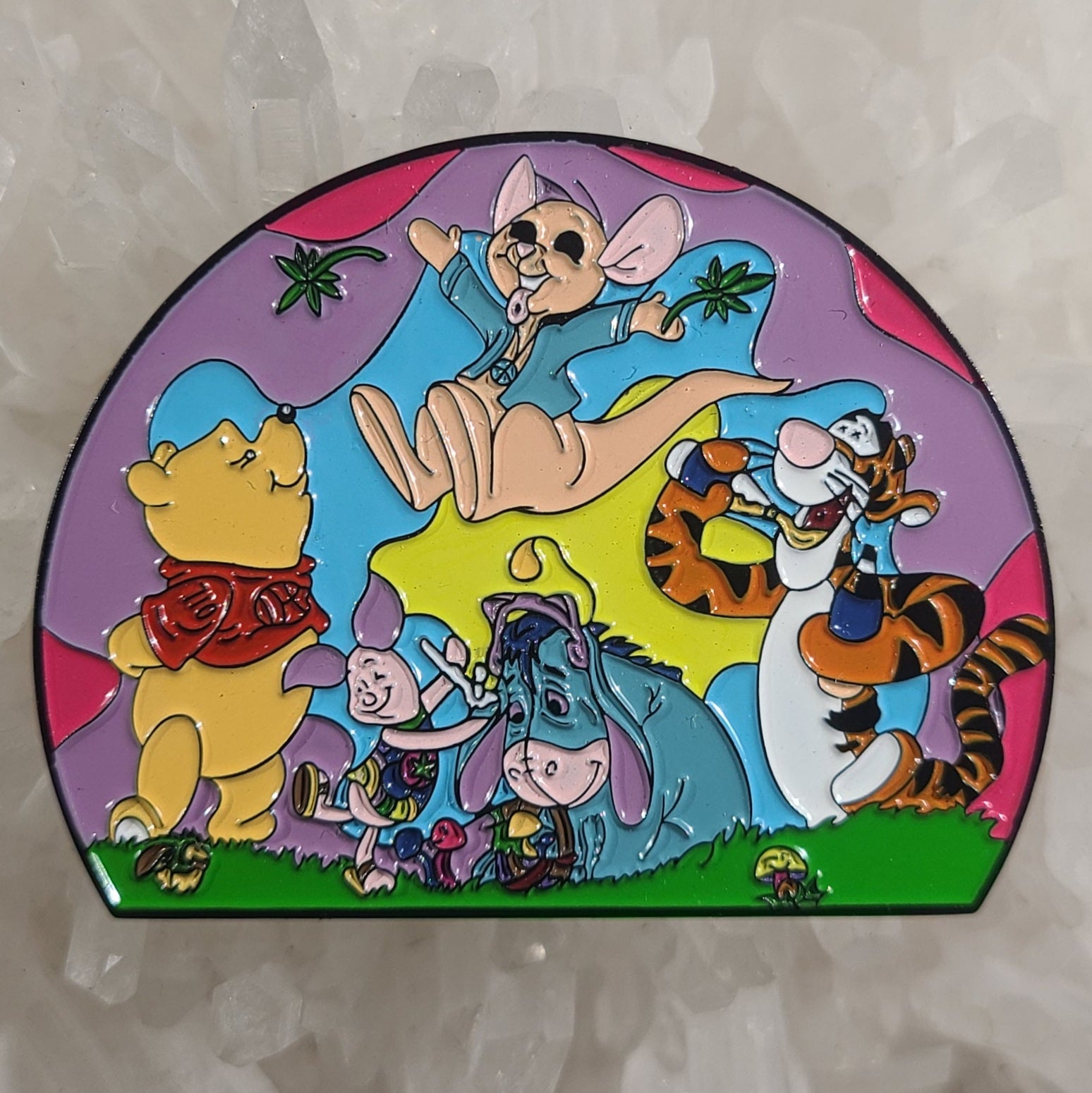 Pooh Hippie Family Festie Crew Eeyore Tigger Piglet 90s Cartoon Enamel Hat Pin
