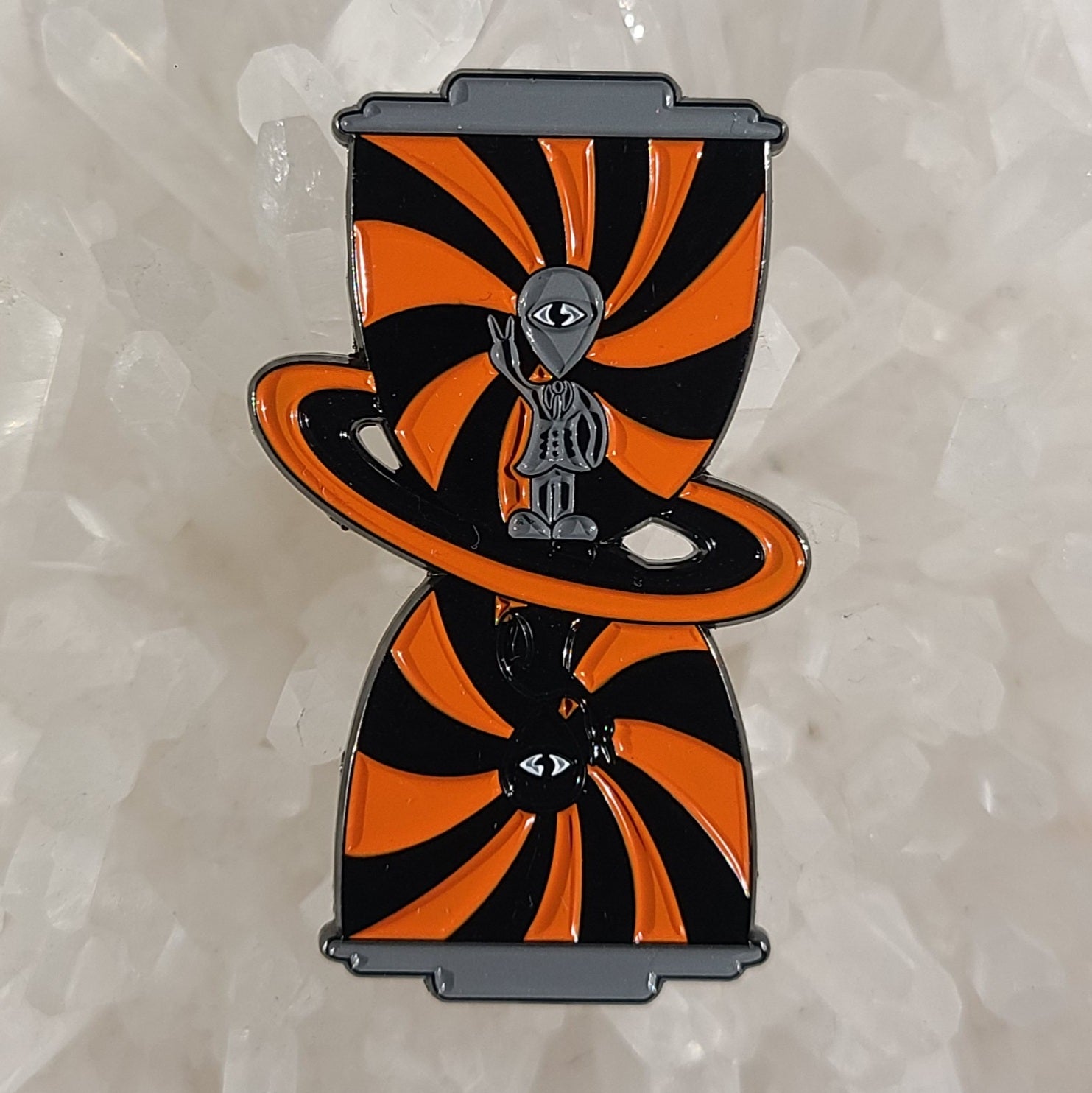 Time In Space Hourglass Test Tube Martian Ufo Enamel Hat Pin