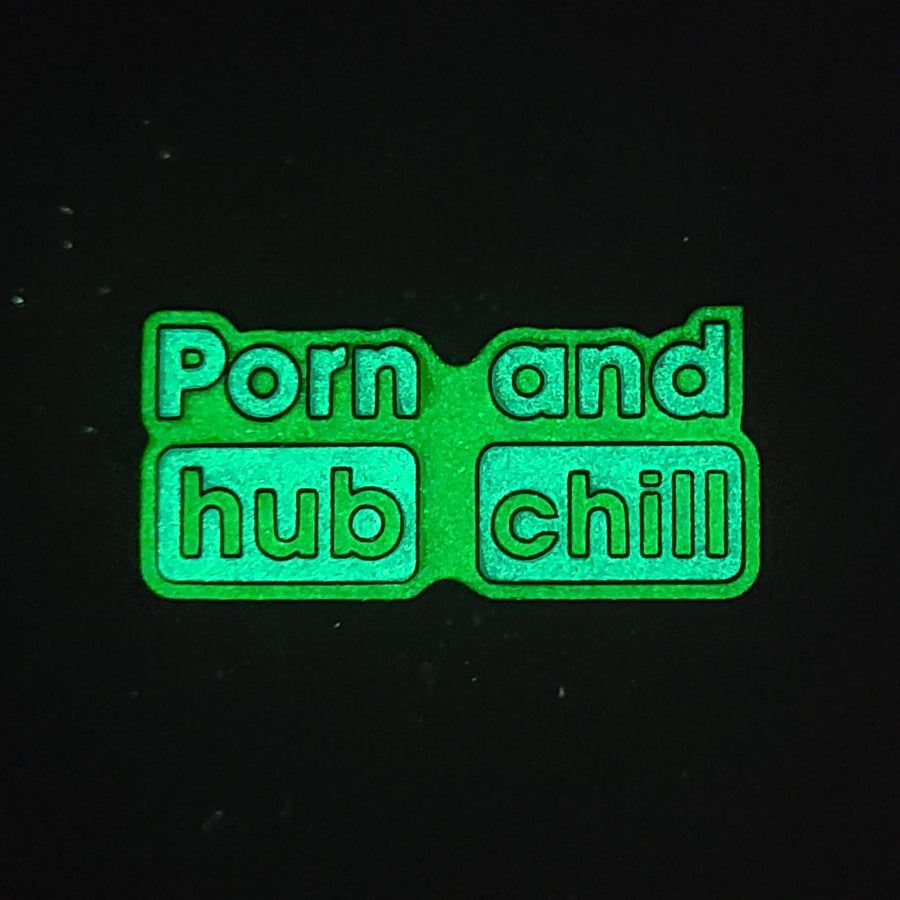 Porn Hub N Chill Green Glow Enamel Hat Pin