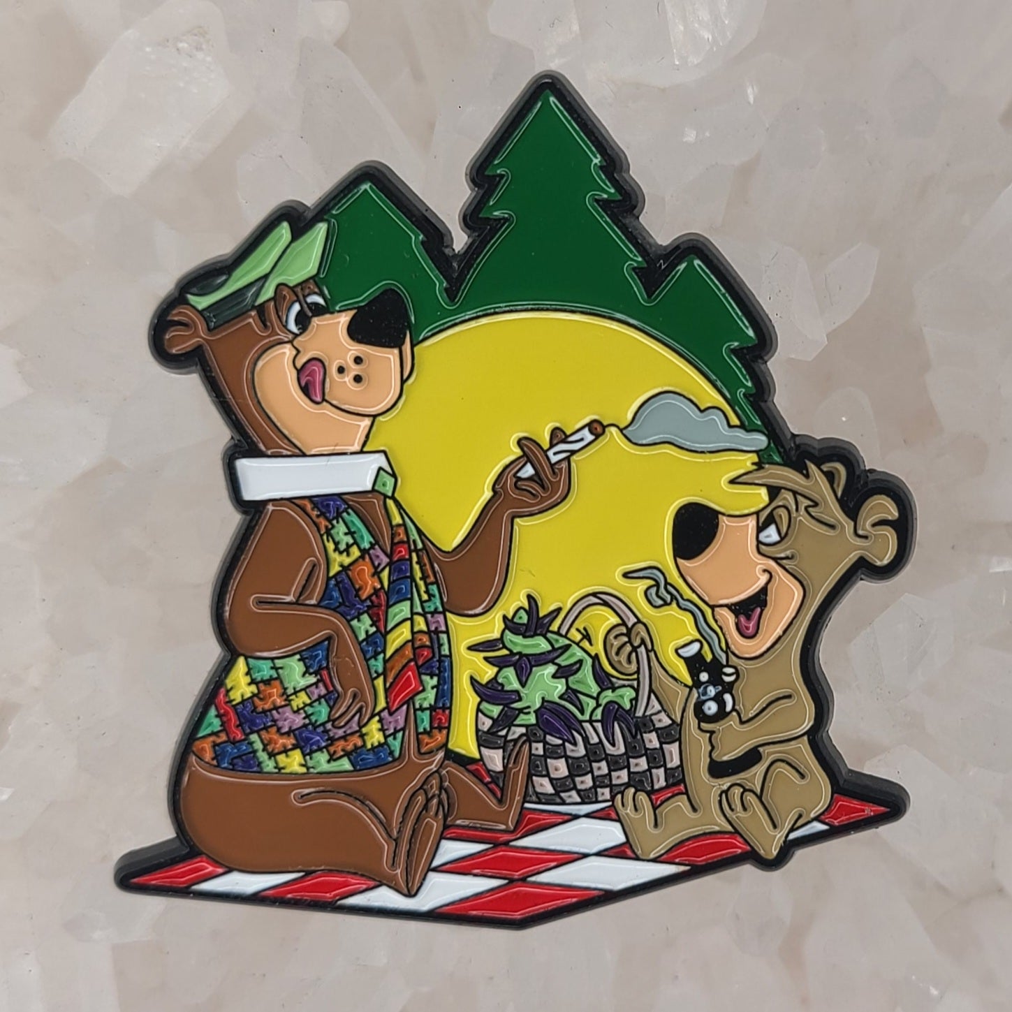 Yogi N Boo Boo Bear Trippy Picnic Stoners 60s Cartoon Enamel Pin Hat Pin Lapel Pin Brooch Badge Festival Pin
