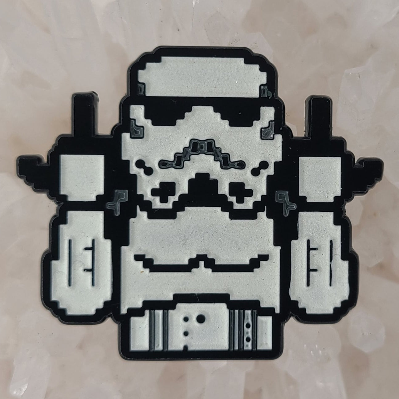 Fuck Off Storm Trooper Pixel 16 Bit Pin Wars Glow Enamel Pins Hat Pins Lapel Pin Brooch Badge Festival Pin