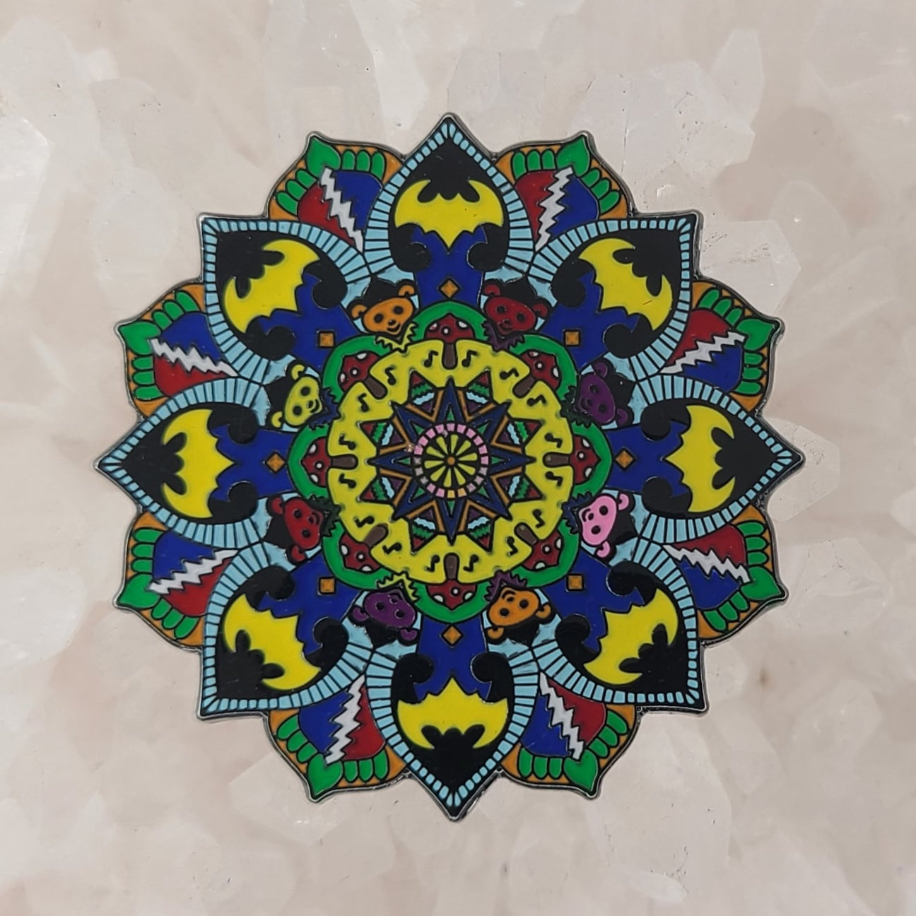 Dancing Bear Mandala Sacred Geometry Psychedelic Art Enamel Pins Hat Pins Lapel Pin Brooch Badge Festival Pin