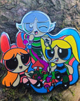Powerpuffin Girls Hippie Stoner Crew Psychedelic Mushroom Art 90s Cartoon Enamel Hat Pin
