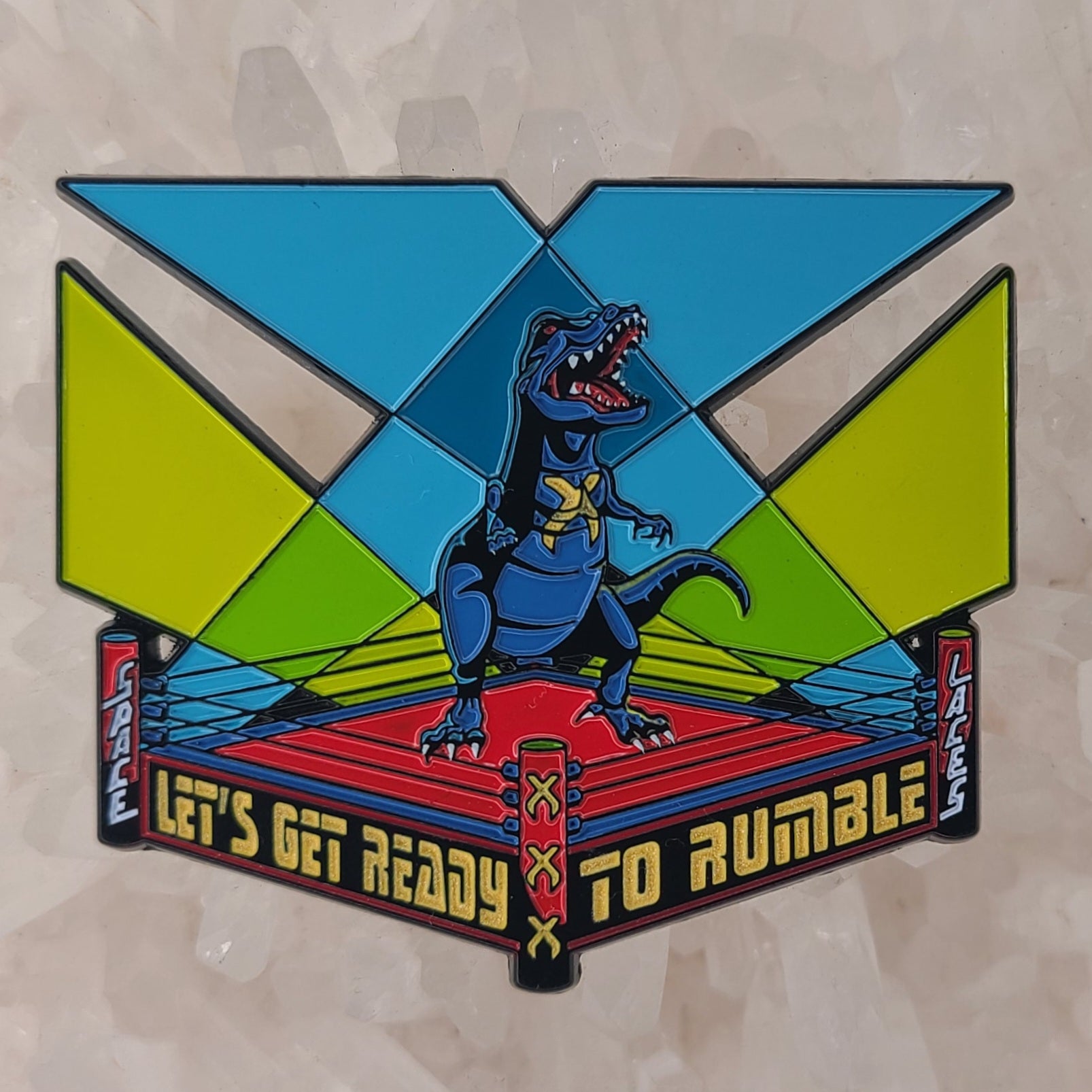 Lets Get Ready To Rumble Space Dinosaur Throw Your X Up T Rex Dubstep Edm Dj Glow Enamel Pins Hat Pins Lapel Pin Brooch Badge Festival Pin