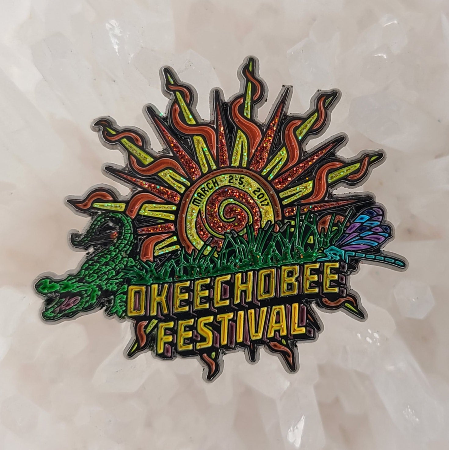 Okeechobee Music Festival Sunshine Alligator Glitter Enamel Pins Hat Pins Lapel Pin Brooch Badge Festival Pin