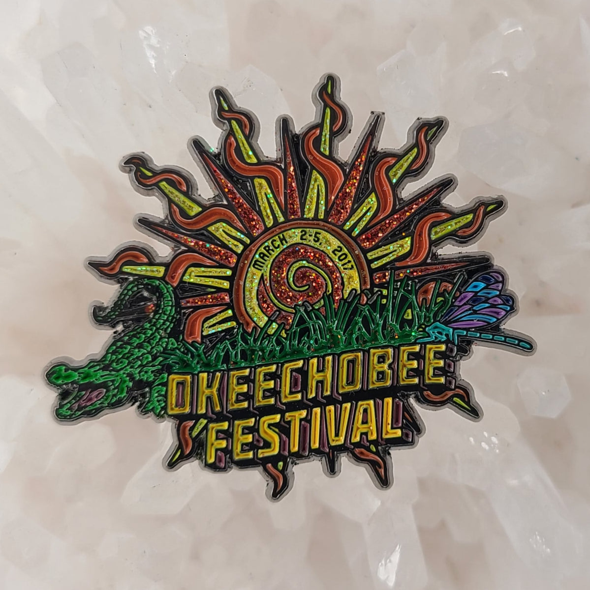 Mythical merch Okeechobee Music Festival Sunshine Alligator Glitter Enamel Pins Hat Pins Lapel Pin Brooch Badge Festival Pin