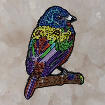 Psychedelic Painted Bunting Bird Rainbow Feather Animal Wings Enamel Hat Pin