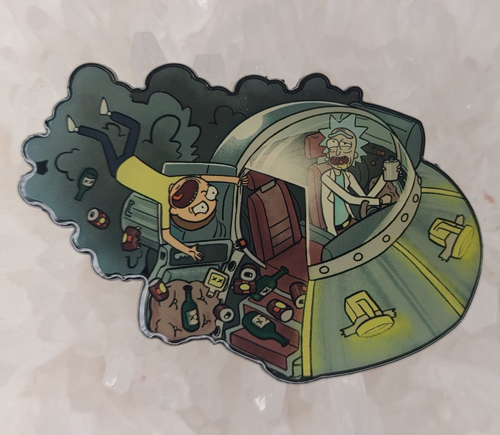 Crunk Rick And Morty Booze Cruise Spaceship Cartoon Anime Manga Enamel Pins Hat Pins Lapel Pin Brooch Badge Festival Pin