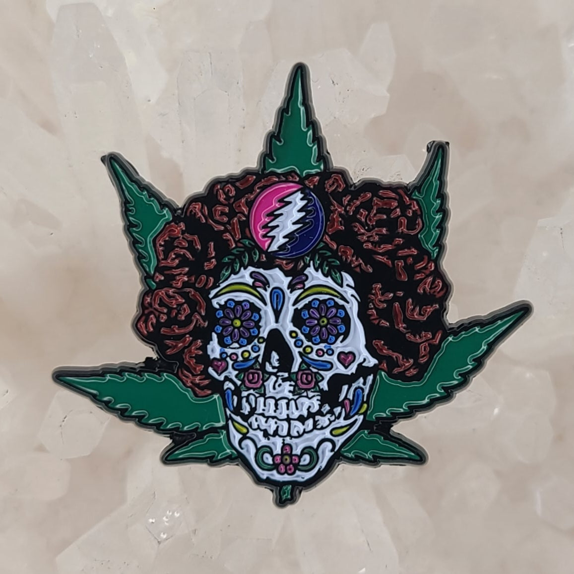 Forever Grateful Weed Rose Crown Sugar Skull Dead Lot Enamel Pins Hat Pins Lapel Pin Brooch Badge Festival Pin