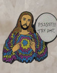 Deemsus Psssst Try Dmt Hippie Jesus Festie Wook Deemster Glitter Enamel Pins Hat Pins Lapel Pin Brooch Badge Festival Pin