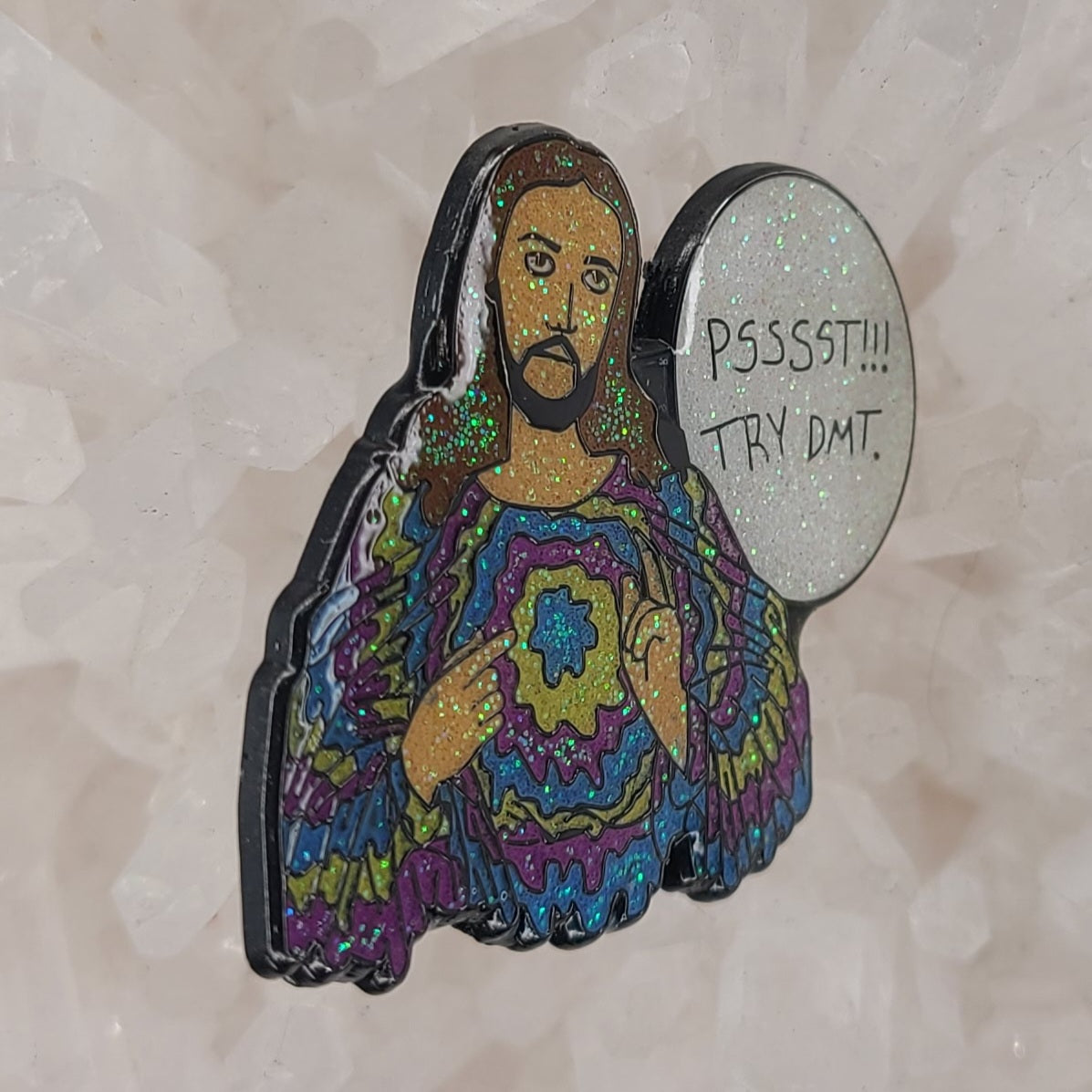 10 Pack - Deemsus Psssst Try Dmt Hippie Jesus Festie Wook Deemster Wholesale Glitter Enamel Pins Hat Pins Lapel Pin Brooch Badge Festival Pin