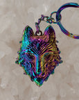 Rainbow Crystal Third Eye Wolf Sacred Geometry Animal Wolves Dog Coyote Anodized 3D Metal Keychains Key-Chain Key Chains