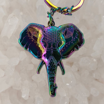 Rainbow Chakra Flower Elephant Sacred Geometry Mandala Animal Anodized 3D Metal Keychains Key-Chain Key Chains