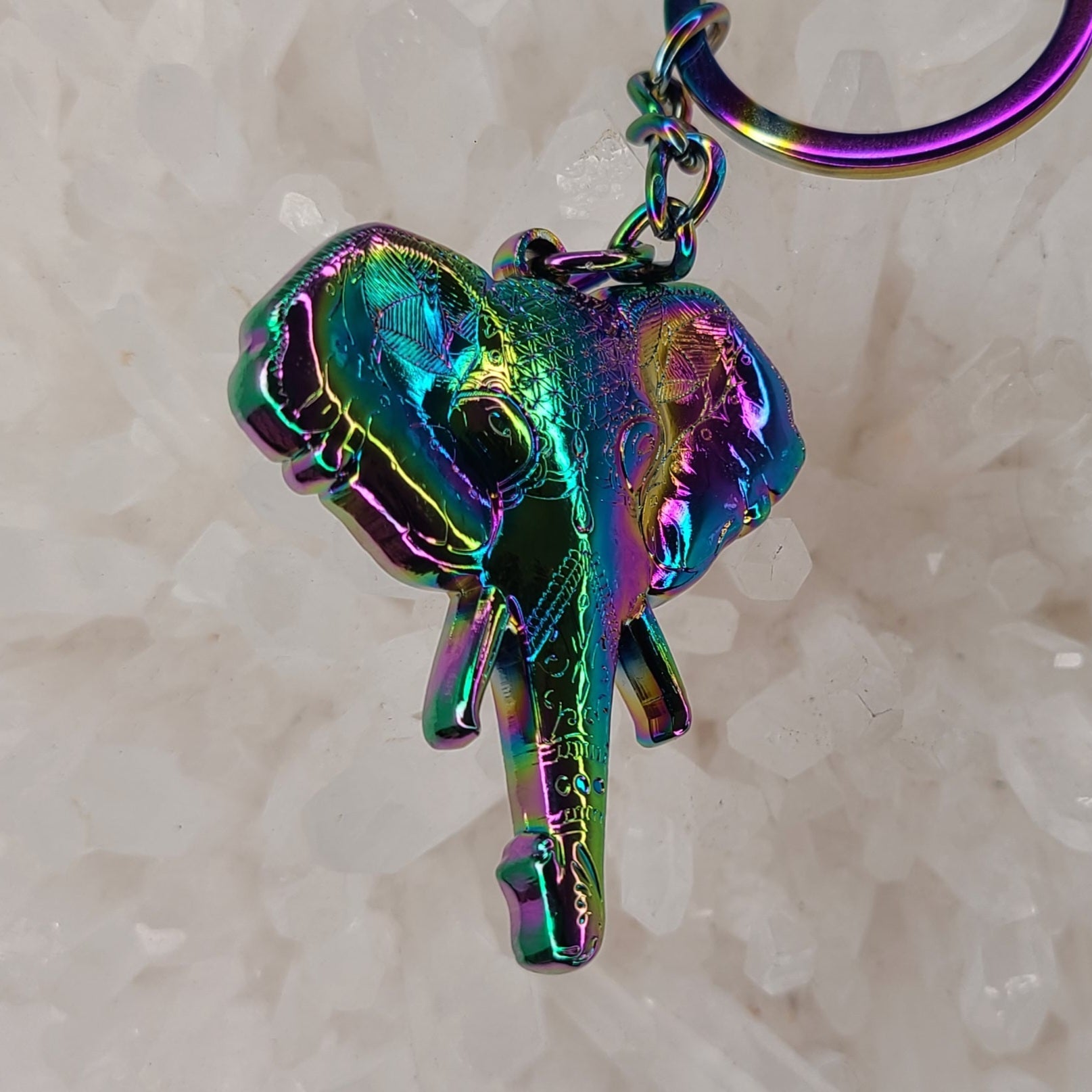 10 Pack - Rainbow Chakra Flower Elephant Sacred Geometry Mandala Animal Anodized 3D Metal Wholesale Keychains Key-Chain Bulk Key Chains