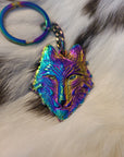 5 Pack - Rainbow Crystal Third Eye Wolf Sacred Geometry Animal Wolves Dog Coyote Anodized 3D Metal Wholesale Keychains Key-Chain Bulk Key Chains