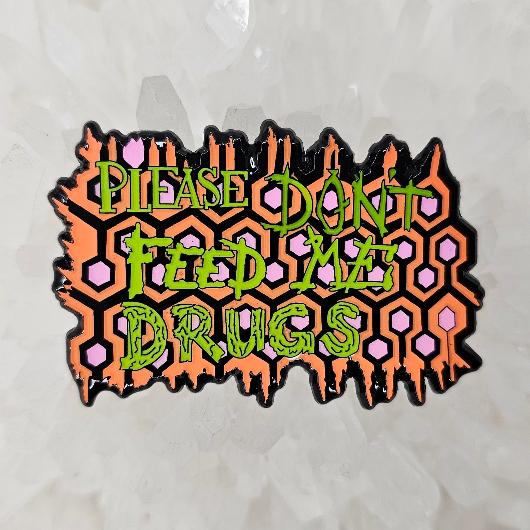 Please Dont Feed Me Drugs Funny Glow Enamel Pins Hat Pins Lapel Pin Brooch Badge Festival Pin