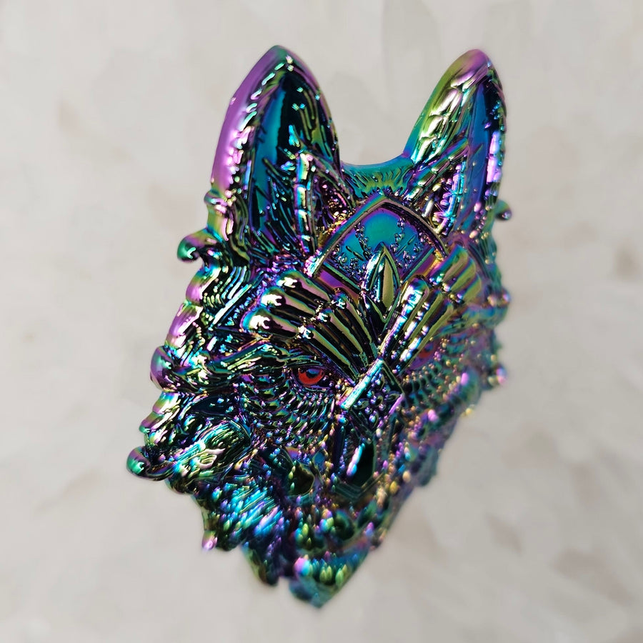 10 Pack - Sacred Crystal Wolf Fractal Coyote Trippy Dog Psychedelic Art Wolves Wholesale 3D Rainbow Metal Enamel Pin Hat Pin Bulk Lapel Pin Brooch Badge Festival Pin