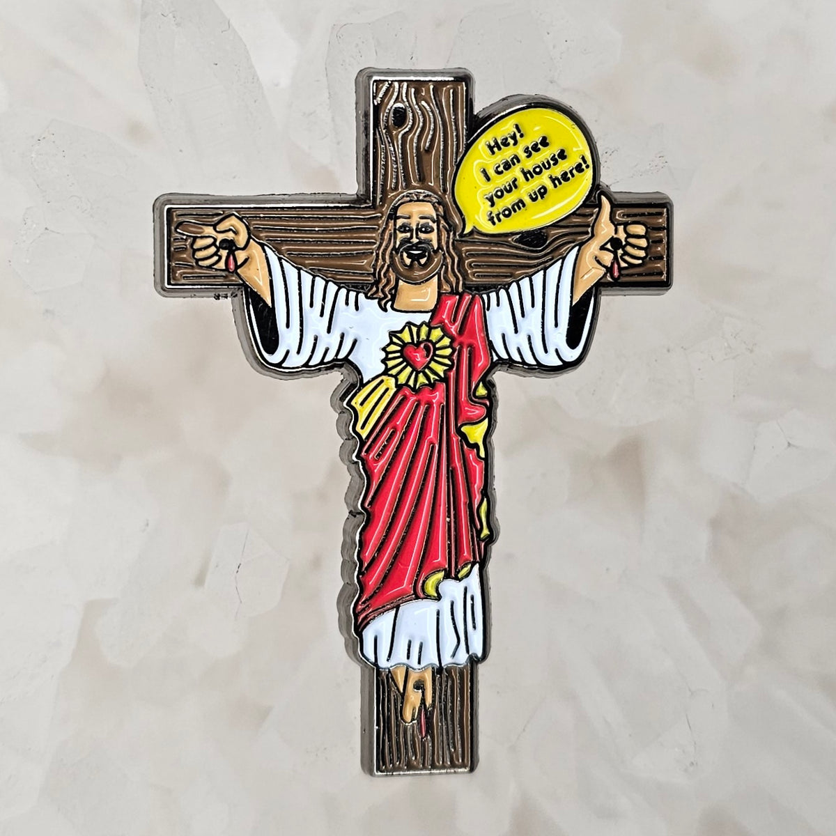 Jeesus Pin Hey I Can See Your House From Up Here Jesus Funny Enamel Pin Limited E ...