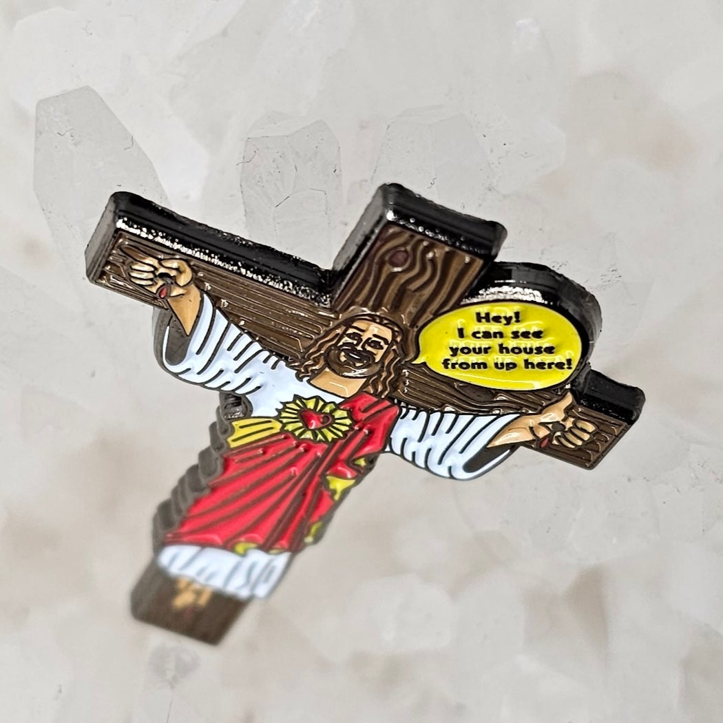 Hey I Can See Your House From Up Here Jesus Funny Enamel Pin Hat Pin Lapel Pin Brooch Badge Festival Pin