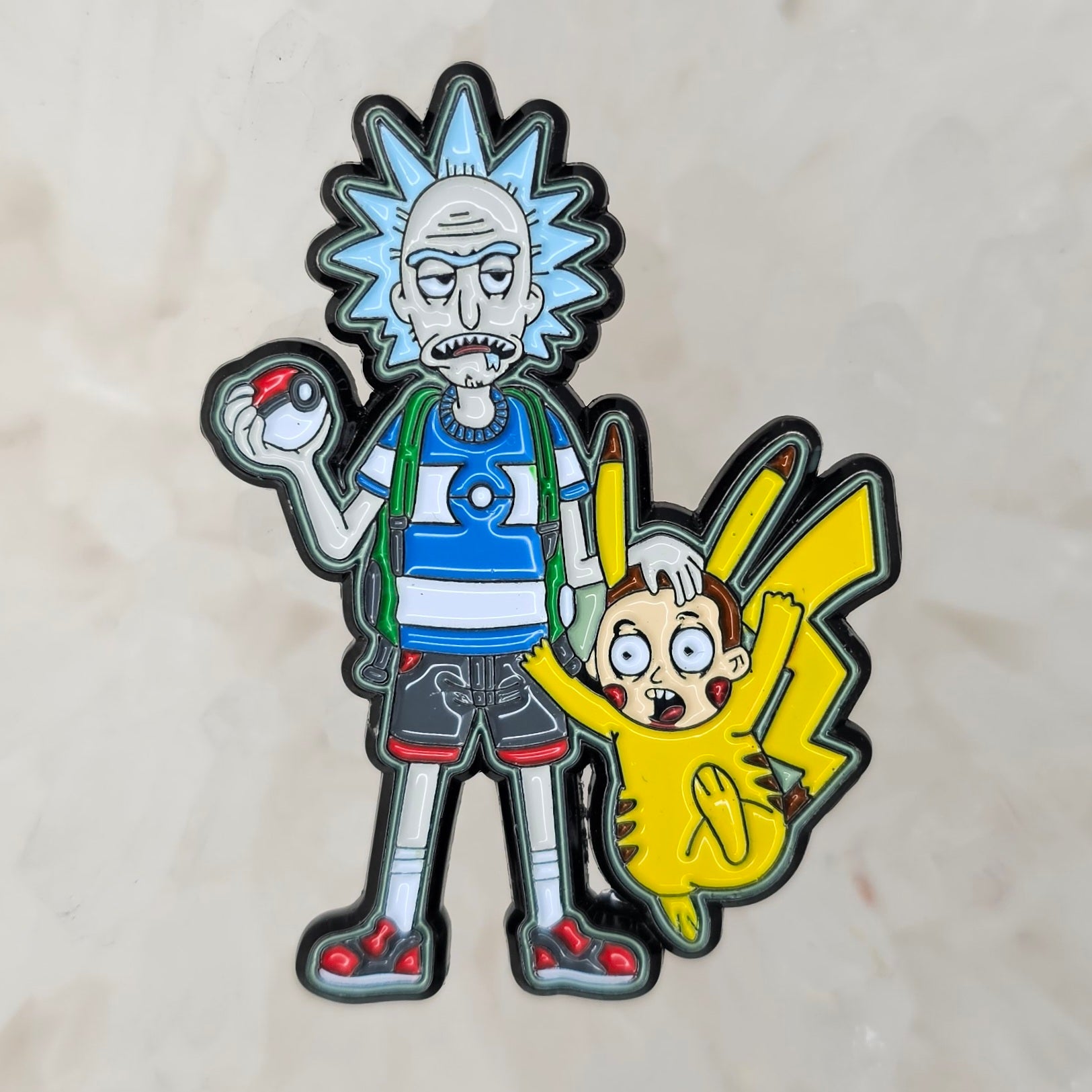 Rick Ash &amp; Pikachu Morty Video Game 90s Cartoon Enamel Pins Hat Pins Lapel Pin Brooch Badge Festival Pin