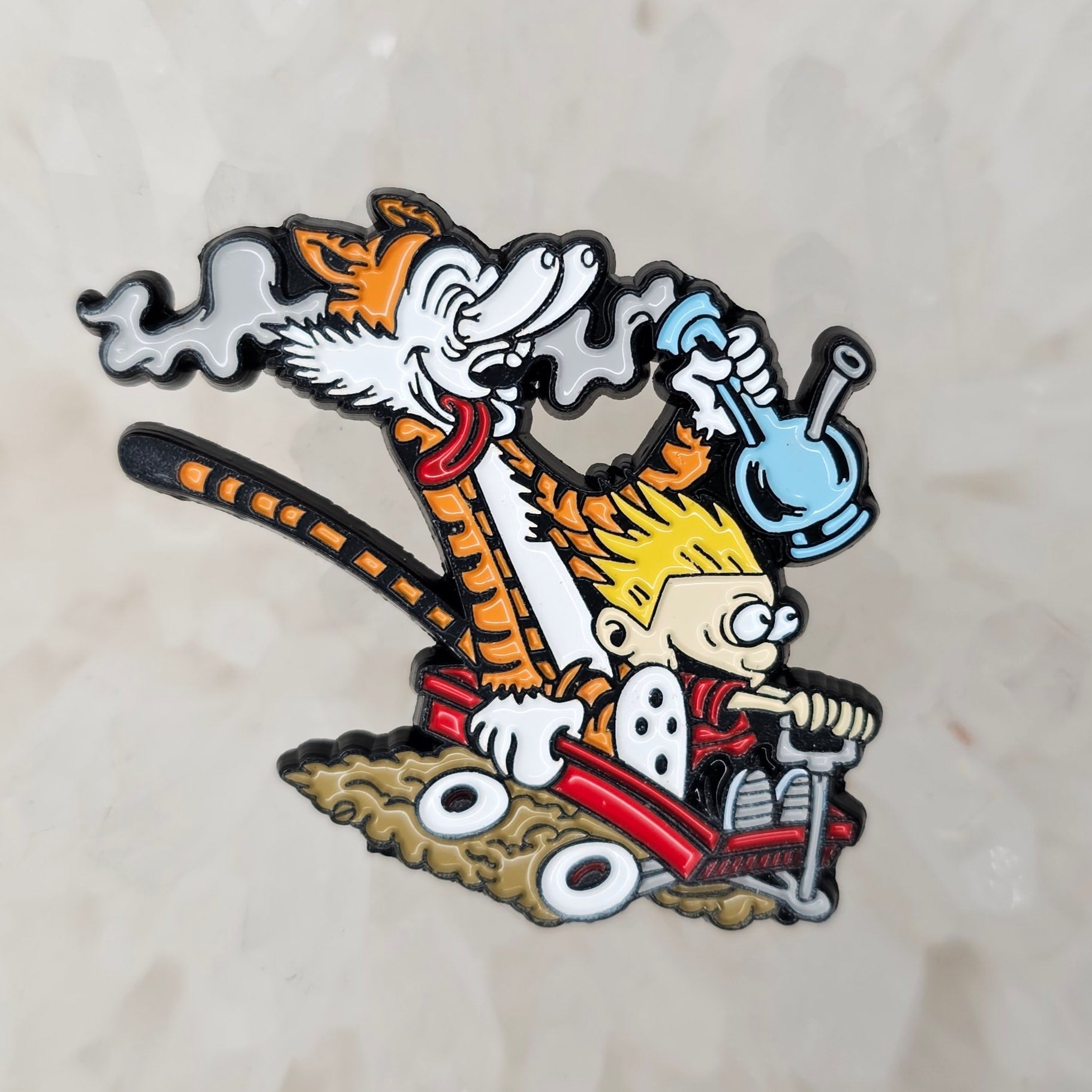 Calvin Wagon Ride Stoner Hobbes Weed 90s Cartoon Enamel Pins Hat Pins Lapel Pin Brooch Badge Festival Pin