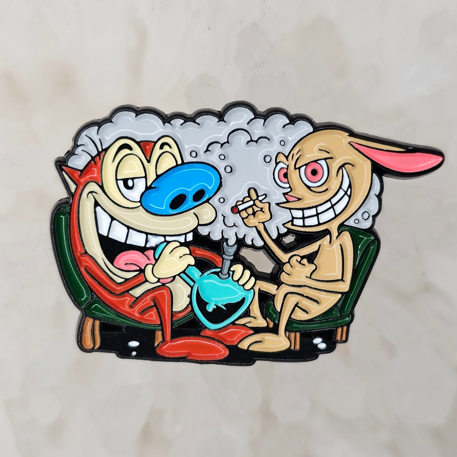 Stoner Stimpy &amp; Hippy Ren 90s Cartoon Weed Parody Enamel Pins Hat Pins Lapel Pin Brooch Badge Festival Pin