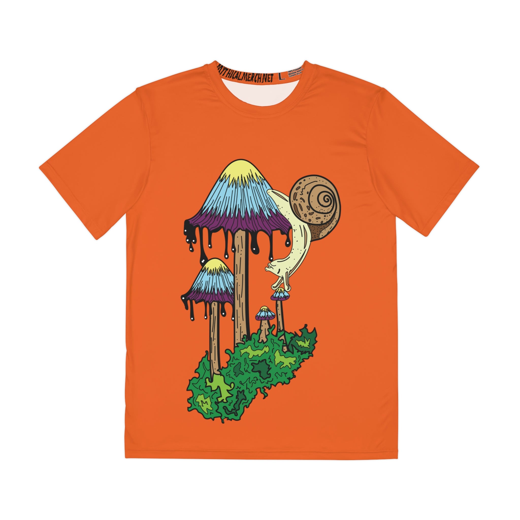 Inky Cap Mushroom Snail Men&#39;s Polyester Tee Orange (AOP) By Mythical Merch